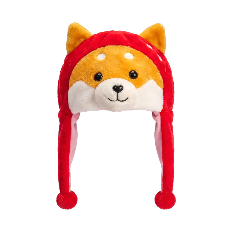 Plyschmössa i scarlet shiba-look